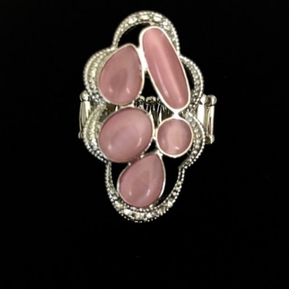 Silver pink moonstone rhinestone ring